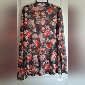 Floral Long Sheer Sleeve Women's Top Sz 2XL Western Fall Boho Party Preppy Casua